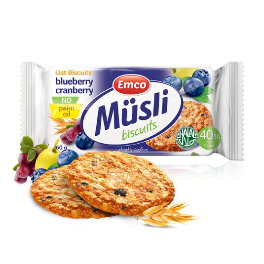 Emco Musli Oat Biscuits Blueberry Cranberry 60g