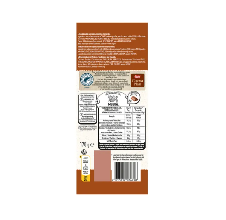 Load image into Gallery viewer, Nestle Les Recettes de L&#39;atelier Milk Chocolate Raisin Almonds Bar 170g
