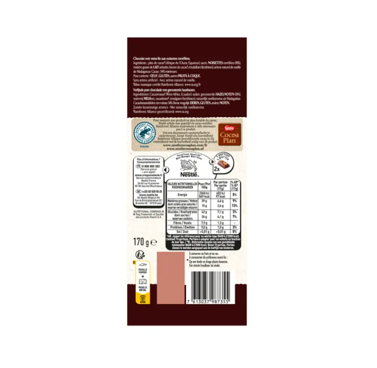 Load image into Gallery viewer, Nestle Les Recettes de L&#39;atelier Dark Chocolate Hazelnut Bar 170g

