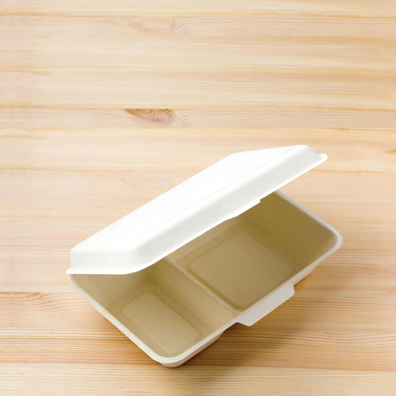 Load image into Gallery viewer, Econtainer B002 1000ml 2-compartment Sugarcane Bagasse Take-out box Compostable and Eco-friendly Food Packaging [50 pcs.]
