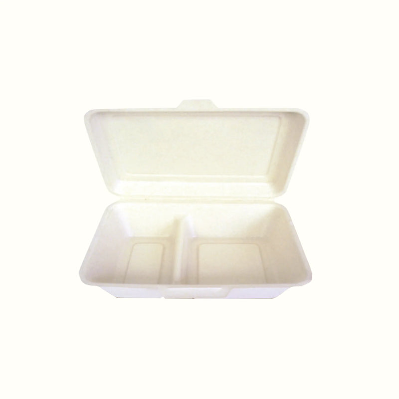 Econtainer B002 1000ml 2-compartment Sugarcane Bagasse Take-out box Compostable and Eco-friendly Food Packaging [50 pcs.]