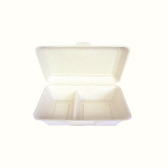 Econtainer B002 1000ml 2-compartment Sugarcane Bagasse Take-out box Compostable and Eco-friendly Food Packaging [50 pcs.]