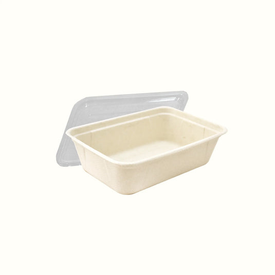 Econtainer T601 650ml Sugarcane Bagasse Rectangular Tray Compostable and Eco-friendly Food Packaging [50 pcs.]