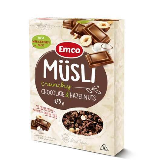 Emco Musli Crunchy Oat Cereal with Chocolate and Hazelnuts 375g