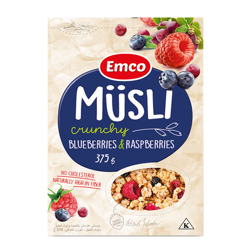 Emco Musli Crunchy Oat Cereal with Blueberries and Raspberries 375g